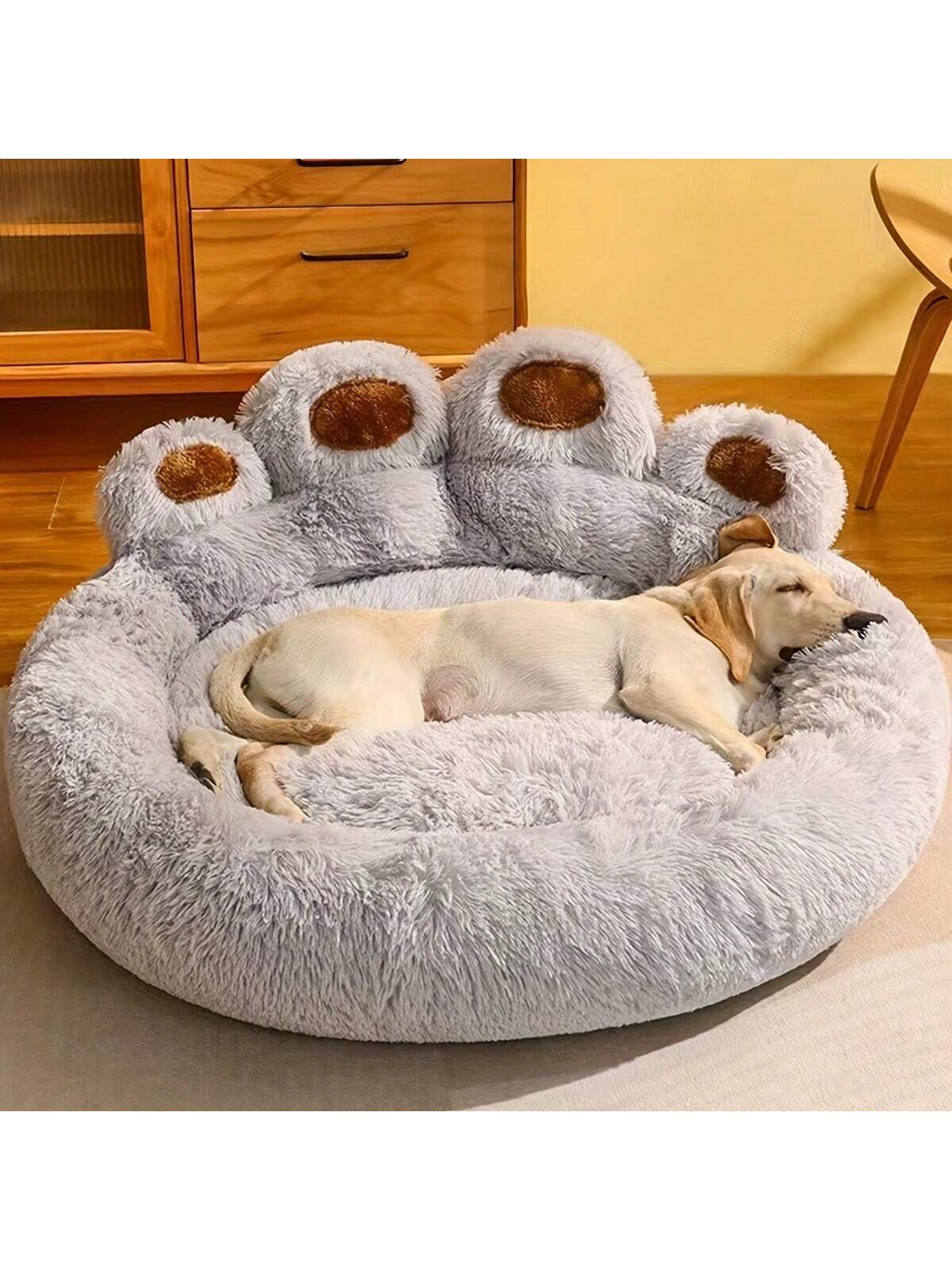 27in 35in 43in Calming Dog Beds For Large Dogs, Faux Fur Donut Cuddler Dog Bed, Round Fluffy Pillow, Washable Pet Bed For Dogs