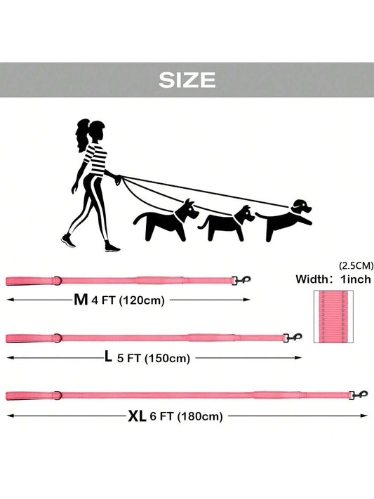 Heavy Duty Double Handle Dog Leash With Reflective Strips For Night Safety - Ideal For Large And Extra Large Breeds - Perfect For Outdoor Walking And Training