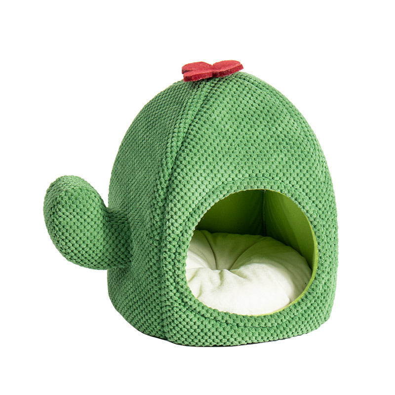 Cactus Cat Bed Warm Enclosed Kitten And Dog Nest Deep Sleep Comfort Mat Pets Tent Cozy Cave Indoor Pet Supplie