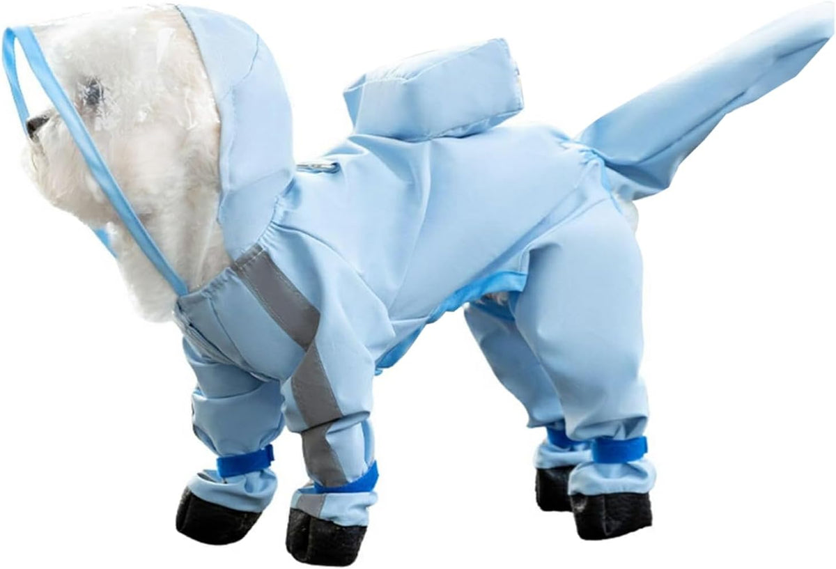 Waterproof Dog Raincoat,Full Coverage 4 Legs Dog Rain Jacket for Small Dogs,Pet Rain Coat with Hood,Reflective Strips&Leash Hole Outdoor Raincoat (Medium(for Weight 5.1-8.1 lb), Blue)