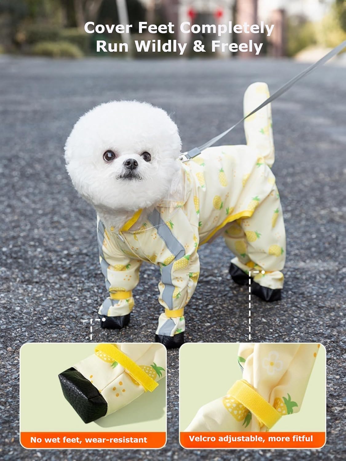 Waterproof Dog Raincoat,Full Coverage 4 Legs Dog Rain Jacket for Small Dogs,Pet Rain Coat with Hood,Reflective Strips&Leash Hole Outdoor Raincoat (Medium(for Weight 5.1-8.1 lb), Blue)