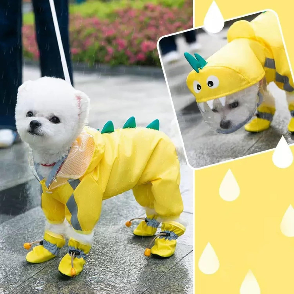 Waterproof Dog Raincoat,Full Coverage 4 Legs Dog Rain Jacket for Small Dogs,Pet Rain Coat with Hood,Reflective Strips&Leash Hole Outdoor Raincoat (Medium(for Weight 5.1-8.1 lb), Blue)