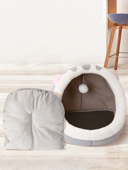 1pc Gray Cat-Shaped Pet Bed Suitable For Small & Medium-Sized Cats And Dogs, All Seasons Puppy Keep Dog Bed Cat Bed