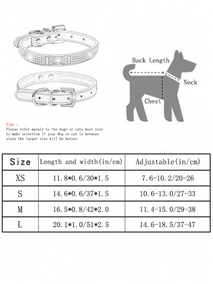 1pc Shiny Rhinestone Collar Leather Dog Collar Crystal Diamond Pet Collar, For Small And Medium Dogs
