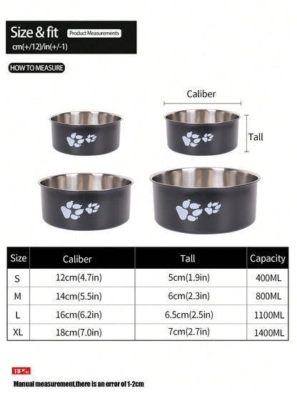 Supet 1pc Cartoon Paw Prints Design Stainless Steel Anti-Slip Pet Bowl For Small And Medium Dogs, Suitable For Indoor And Outdoor Use