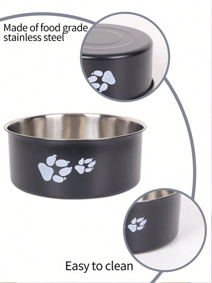 Supet 1pc Cartoon Paw Prints Design Stainless Steel Anti-Slip Pet Bowl For Small And Medium Dogs, Suitable For Indoor And Outdoor Use