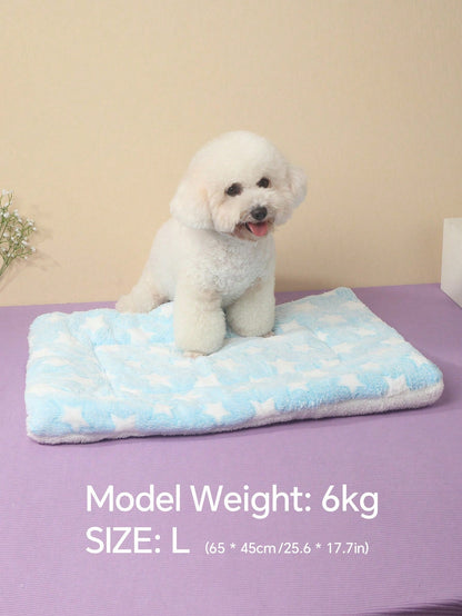 1pc Polyester Star & Heart Breathable Washable Thick Pet Bed Mat For Medium-Small Cats & Dogs, All Seasons (Teddy/Bichon Frise)