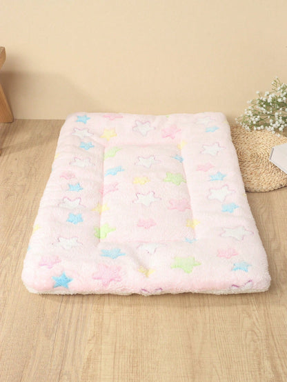 1pc Polyester Star & Heart Breathable Washable Thick Pet Bed Mat For Medium-Small Cats & Dogs, All Seasons (Teddy/Bichon Frise)
