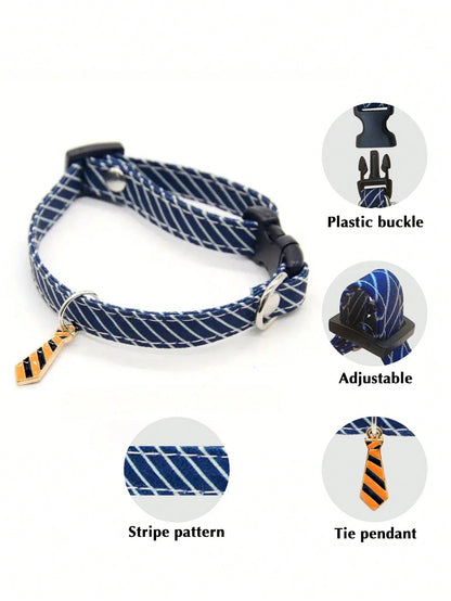 Striped Cat Collar, Lightweight Adjustable Cat Collar With Tie Pendant, Used For Wedding Party Decoration