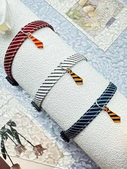Striped Cat Collar, Lightweight Adjustable Cat Collar With Tie Pendant, Used For Wedding Party Decoration