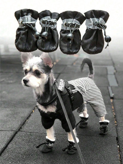 4pcs/Set Waterproof Pet Dog Shoes, Pet Anti-Slip Rain Boots Footwear For Small Cats Dogs Chihuahua Puppy Dog, Water-Resistant Dog Shoes