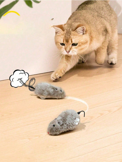 Color Random Kitten Toys Interactive Running Mouse Plush Toys Mouse Cat Toys Winding Up Racing Mouse Kitten Filling Mobile Pet Cat Outdoor Kitten Play Battery-Free Mechanical Mouse Toy Lifelike Simulation, Helps Consume Feline Energy
