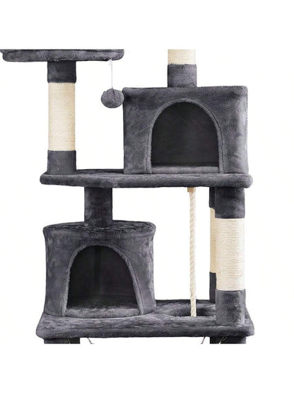 62.5" Tall Double Condo Cat Tree And Scratching Post Tower, Dark Gray
