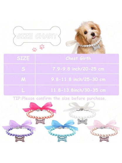 CGLLCute Cat And Dog Necklace5 Pcs Pet Pearl Necklace Diamond Crystal Dog Pearl Necklace Collars With Bling Rhinestones Bone Dog Cat Jewelry Set Wedding Collar For Puppy Pets S LHCG5102