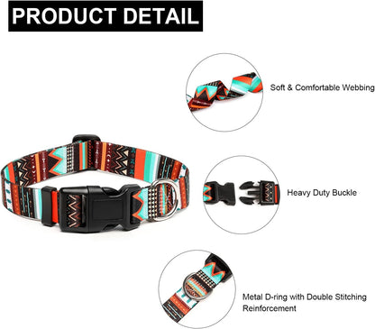 Mercano Adjustable Dog Collar - Special Design Patterns, Soft Nylon Comfortable Durable Pet Collar for Small Medium Large Dogs (M, Tribal Green)