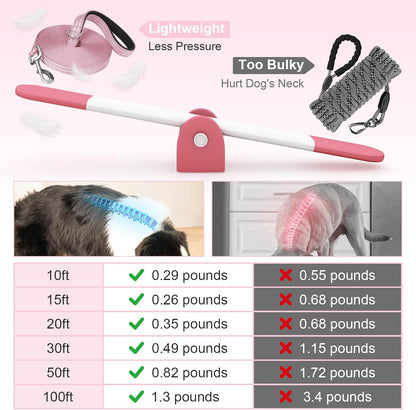 Long Dog Leash XiaZ Training Leashes 10/15/20/30/50/100ft Long Lead for Dogs 30ft Training Leash for Outside Pink 30 Foot Nylon Padded Handle Reflective Hiking Yard