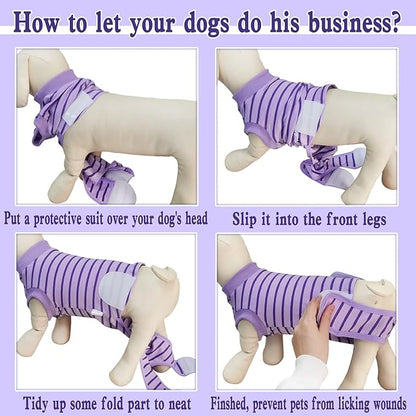 Dog Recovery Suit, Surgical Recovery Suit for Male Female Dogs Cats Spayed Onesie After Surgery, Dog Post Surgery Suit Anti Licking & Biting Surgical Shirt with Pee Hole，Purple Medium