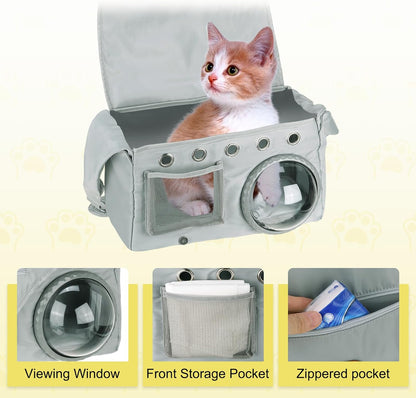 Bubble Cat Carrier, Travel Pet Carrier Soft Sided Breathable Cat Carrying Case for Kitten Small Dogs Up to 14.3 lbs (White), Intended for Hiking/Camping/Traveling