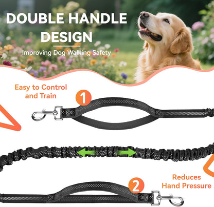 Hands Free Dog Leash with Waist Belt & Adjustable Multi-Function 9.8FT Long Dog Lead, Heavy Duty Waist Leash for Running, Walking, Jogging and Hiking