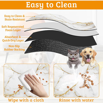 Abstract Marble Dog Food Mat,White Gold Absorbent Pet Feeding Mat for Food and Water Bowl,Quick Dry Dog Placemat Non Slip Rubber Backing Waterproof Pet Supplies 16" x 24"