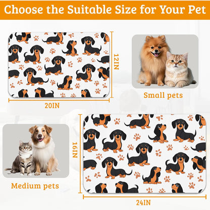Dog Bowl Mat,Dog Dachshund Pet Feeding Mat for Floors Waterproof,Grey Paws Absorbent Dogs Placemat for Food and Water Quick Dry Pet Cat Feeding Mats with Non Slip Bottom 16" x 24"